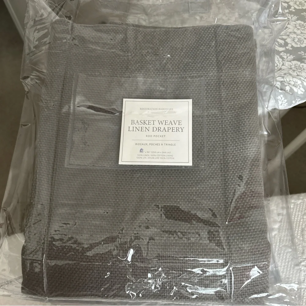 Restoration Hardware FOG Gray Basket Weave Linen Drapery